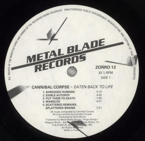 Cannibal Corpse Eaten Back To Life UK vinyl LP album (LP record